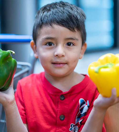 Photo of a Child Holding a Green Bell Pepper