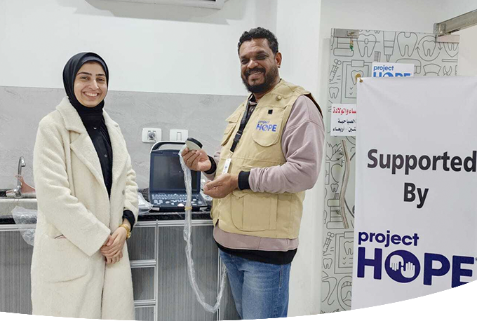 Project HOPE team members in Deir Al Balah, Gaza at Project HOPE’s primary health clinic.